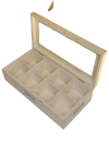 Wooden tea box with plexiglass lid and hinges